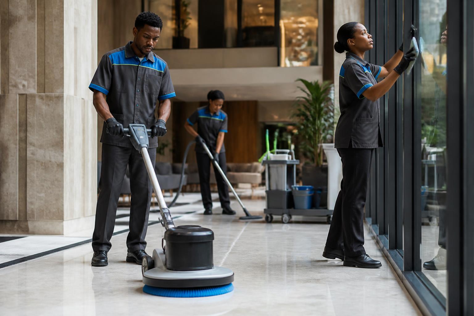 ABUTI commercial cleaning team maintaining a modern building