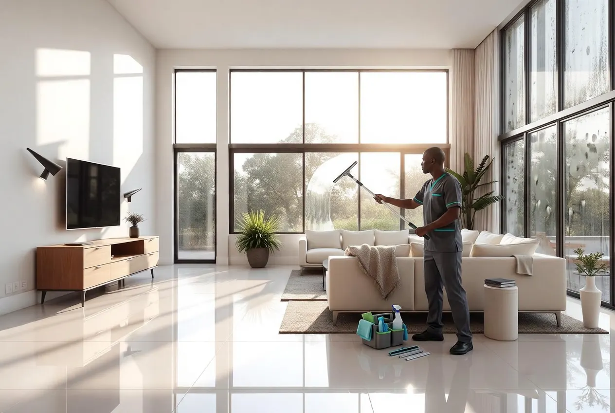ABUTI professional cleaner progressively transforming a neglected living room