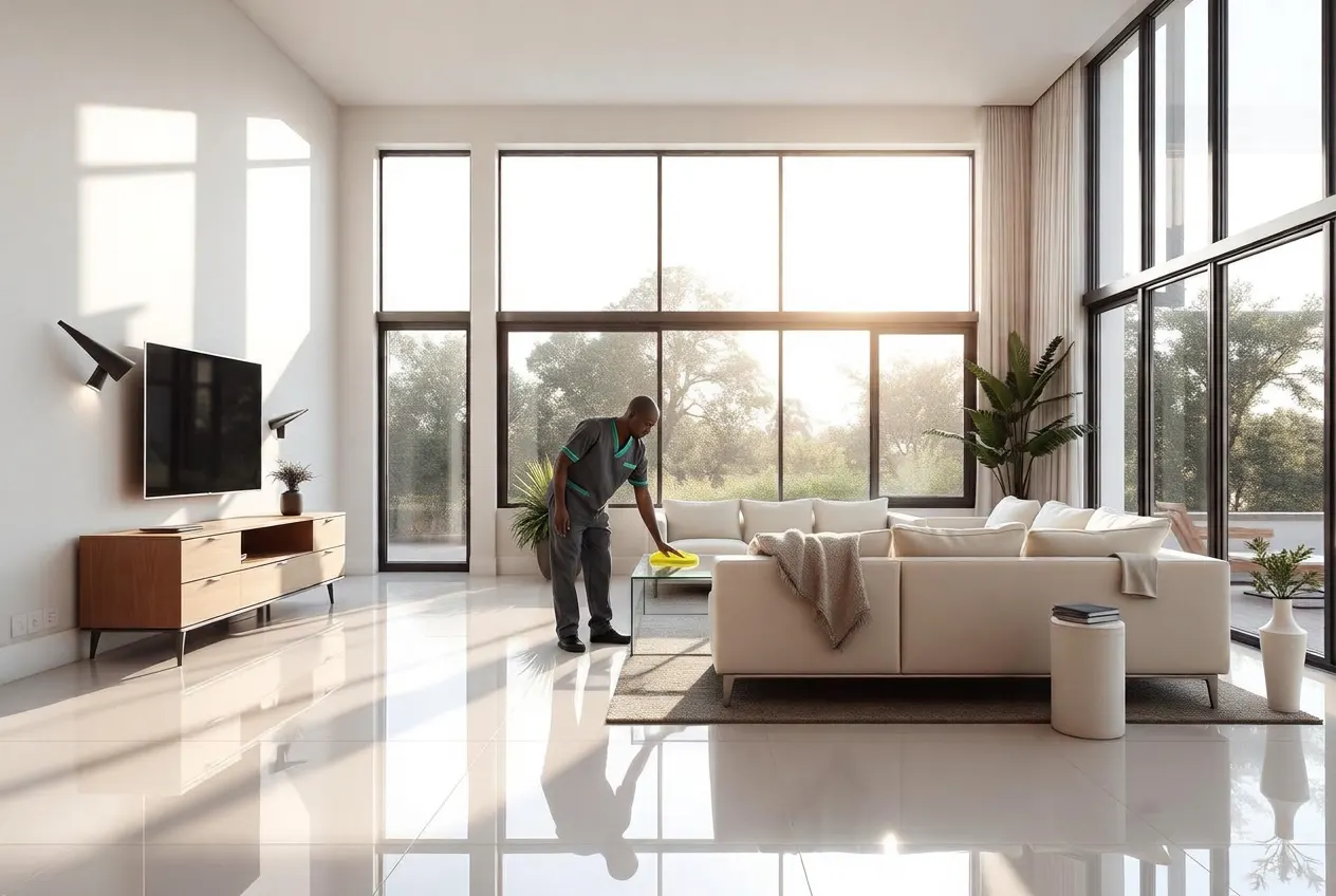 ABUTI professional cleaner progressively transforming a neglected living room